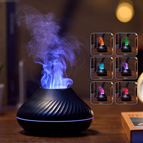 Aroma Diffuser Mit Flammen Effekt, 130 ml 7 Farben Simulation Flammenlampen Aroma Diffuser, Farbe Kann Fixiert Werden, Kann ätherisches Aromaöl Hinzufügen (Schwarz)
