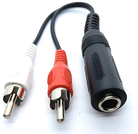 DRUT 10cm 6.35mm Stereo Jack Socket to Twin RCA Phono Plugs Adapter Cable Extension