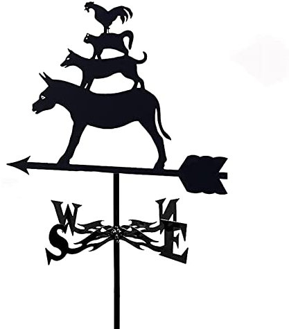 segnavento in Ferro battuto da Cortile Indicatore di direzione del Vento con banderuola, Asino retrò Cane Gatto Gallo Design Intagliato Cavo, Strumento di misurazione della direzione del Vento in AC