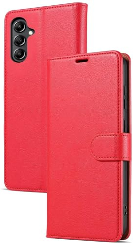 AMAZE!UK A14 case Compatible With Samsung Galaxy A14 Phone Case Leather Flip Protective Wallet Style Kickstand Magnetic Schockproof Cover Red