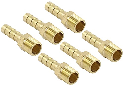 QUARKZMAN 6Pz Spinato a 1/8 PT Maschio Filettatura Tubo x Dritto 6mm Oro | per Aria Acqua Carburante Pneumatico Flessibile, Portagomma Flessibile Raccordo, Ottone