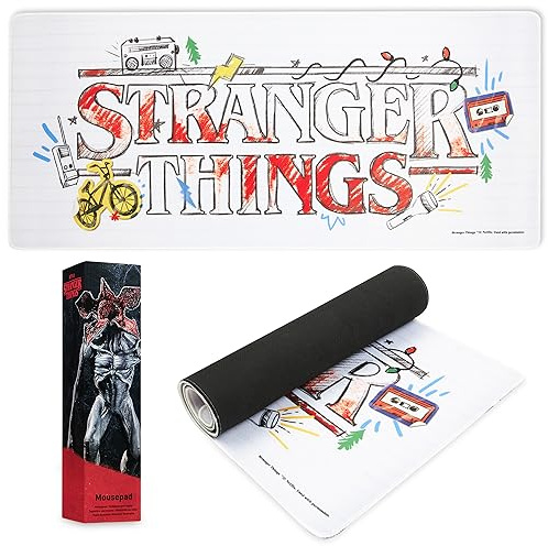 Stranger Things Desk Mat stor musmatta 80 x 36 cm Desk Protector Mat PC Laptop Keyboard and Mouse Mat Gamer Presents, Vit