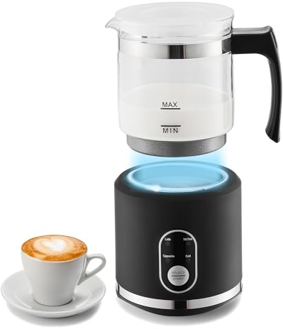 WIVIZL Detachable Milk Frother Electric,4 in 1 Automatic Milk Frother,Glass Material,Hot & Cold Foam,Temperature Control,Auto Shut-Off,Dishwasher Safe for Coffee, Latte, Cappuccino,Hot Chocolate