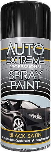 ARUUJ 400ML Black Satin Spray Paint Automotive Aerosol Metal Sprayer - Hardware Anti Stain & Petrol Resistant Non-Crack Painting - Gloss Finish Exterior Fast Dry Wood Plastic Aluminium (1)