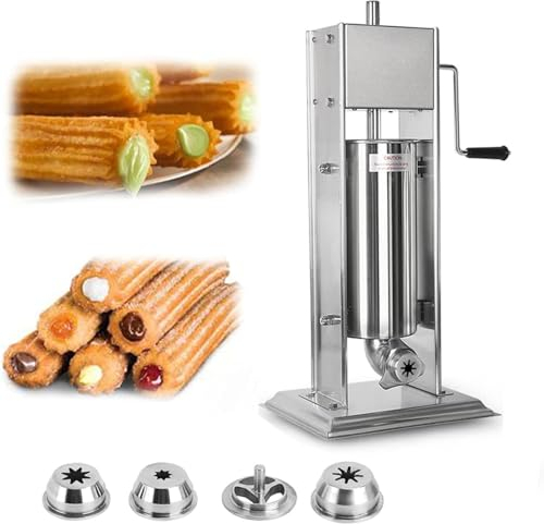 HSRG Kommerzielle Churros-Maschine Mit 4 Formen, 10 L Manuelle Wurstfüllmaschine, Vertikale Snack-Ausrüstung Aus Edelstahl, Manuelle Fritteuse Und Ständer, Für Den Heimgebrauch Im Restaurant