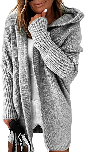 Soulolo Strickjacke Damen Grobstrick-Cardigan Lang Damen Cardigan Langarm Grobstrickjacke Strickmantel mit Kapuze Wintermäntel Longstrickjacke Outwear Elegant ÜBergangsjacke