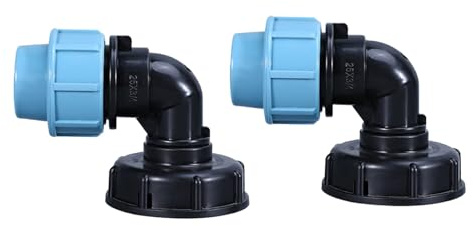2 Pcs IBC Tank Thread Connectors s60x6 Adapter to Mdpe Water Pipe Fittings Outlet 32mm (Elbow)