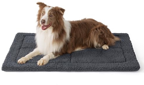 BEDSURE Hundematte Große Hunde,Hundekissen waschbar, 104x69cm, dunkelgrau | hundekissen grosse hunde,Sherpa-Plüsch Hundebett mit hochdichter Schaumstofffüllung,hundematratze,hundedecke