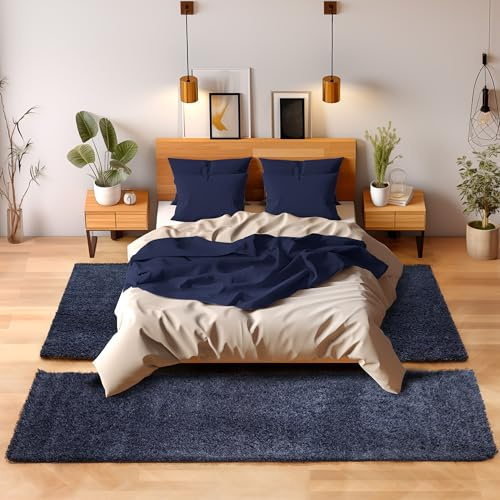 SIMPEX Tappeto passatoia per camera da letto, corridoio, tappeto da cucina a pelo lungo, set da 3 pezzi, paracolpi per letto in tinta unita, design moderno, morbido, soffice ed extra morbido