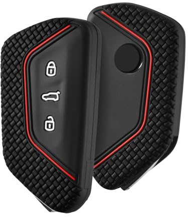 OATSBASF Autoschlüssel Hülle für VW, Schlüssel Hülle Kompatibel für Golf 8 Seat Leon MK 4 VW ID.3 Tarraco Ateca Skoda Octavia Cupra Silikon Cover Schlüsselhülle Etui Schutzhülle (Rote Linie) | Kompatibel mit Seat Leon MK4 Tarraco Ateca Skoda Octavia Cupra Schlüssel Etui