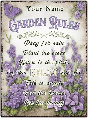kisoyo Garden Rules Pray For Rain Plant The Seeds Lavender Plaques Tin Metal Sign, 8x12 Inches, Lavender Purple Home Garden Kitchen Decor