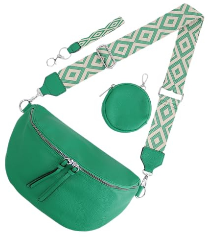 MIRROSI® Bauchtasche Damen, Veganleder 30x19x10cm, Umhängetasche, Brusttasche, Crossbody bag, Kunstleder leder, verstellbare Schulterriemen Bohemian Style