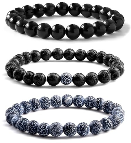 Milacolato 3-4 Stück Armbänder für Herren: Tigerauge, Lavastein & Schwarz - Elastische Perlenarmbänder für Männer - Schmuck Geschenke für Vatertag, Geburtstag & mehr