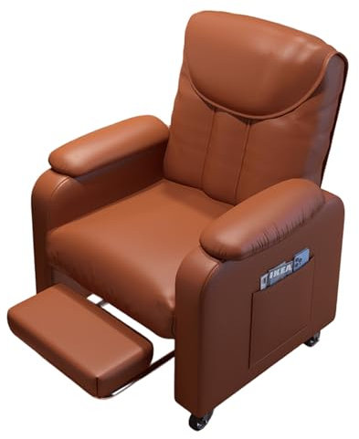 Sessel Schlafzimmer Modern mit Versteckter Fußstütze Liegend Oder Sitzend Fernsehsessel Relaxsessel mit Verstellbarer Rückenlehne und Rollen, 180 Kg Tragfähigkeit(Brown)