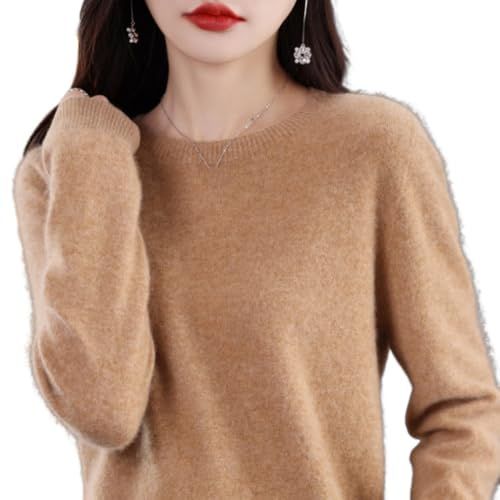 Generisch Kaschmir Pullover für Damen, Herbst Winter-Kaschmirpullover, Langärmelig Rundhalsausschnitt Weich Warm Strickpullover (Camel,M)