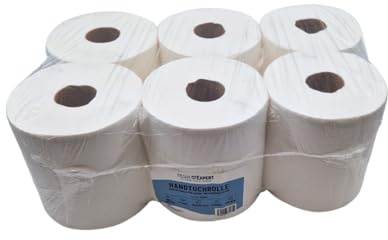Tissue Expert Handtuchrollen, 2-lagig, Weiß, 6 Rollen, 675 Blatt, Universal | saugstarke Papierhandtücher mit Innenabwicklung & Außenabwicklung, perforiertes Wischtuch für Gewerbe, Werkstatt & Gastro