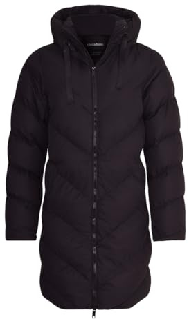Spindle Womens Mid Length Padded Coat Pocket Quilted Puffer Jacket with Hood Black XS