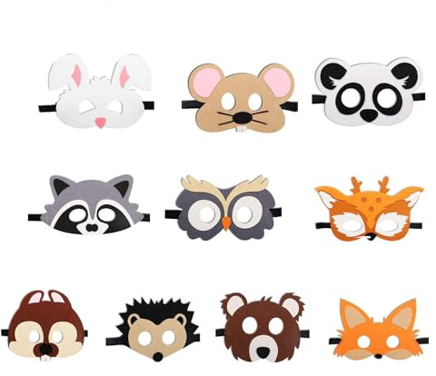 Animal Masks,10 Pcs Felt Animal Mask Party Bag Fillers for Kids Dress Up Cosplay Mask Felt Eye Mask Animals Card Masks Children Animal Party Mask for Jungle Theme Party Masquerade Birthdays Party
