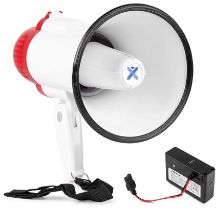 VONYX MEG025 Pack Mégaphone Compact 25W - avec 1x Batterie Rechargeable MRB04, Portée Jusqu’à 800m, Bluetooth & Lecteur MP3, Idéal pour Manifestations et Matchs Sportifs