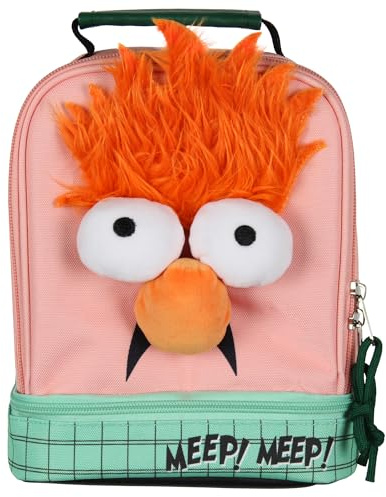 Bioworld The Muppets Lunch Box Beaker Crazy Hair 3D Plush Eyes and Nose Insulated Dual Compartment Lunch Bag Lunch Tote Hot and Cold Food 10