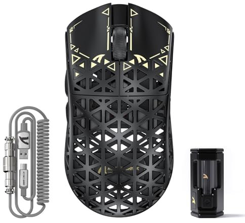 ATTACK SHARK R5 Ultra Carbon Fiber 8000Hz Wireless Gaming Mouse, 39g SUPERLIGHT, 42000DPI, PAW3950MAX Sensor, Nordic 52840 Chip, Bluetooth/2.4G/USB-C Wired Mice with Coiled Cable, for PC/Mac, Black