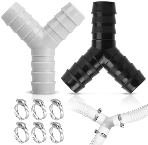 2 Way Y Splitter for Pipes Washing Machine Waste Splitter Double Waste Pipe Connection Accessory for Washing Machine Dishwasher with 6Hose Clamps Universal Drain Hose Connector Compatible 16-27mm Hose