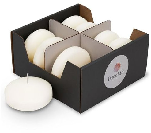 DecoLite: Maxi XL Schwimmkerzen 8 Stück im Karton, Ø 8 cm │8 Stunden lange Brenndauer, ohne Duft, Paraffinwachs, große Floating Candles, Kerzen schwimmend, Ideal für verschiedene Anlässe (Wollweiß)