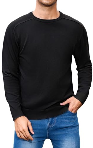 iClosam Maglione Girocollo Invernali da Uomo, Comodo Maglioncino in Misto Cotone, Pullover a Maniche Lunghe Tinta Unita, Classico Maglioni Basic da Uomo,Nero