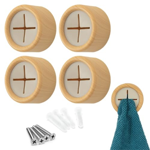 S&T INC. Adhesive Push Towel Hooks, 4 Pack, Bamboo