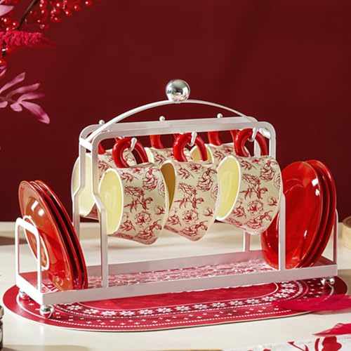 Juego de 6 tazas de café de cerámica vintage, con estampado floral retro, aptas para microondas, ideal para café y té de la mañana, regalo para los amantes del café