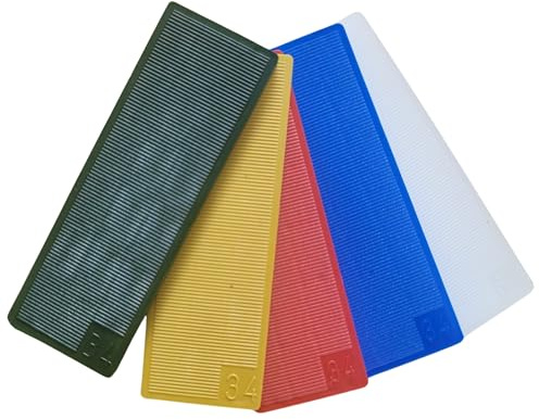 DECKLINE Abstandshalter Kunststoff - 100 Stück - 34 x 100 mm - Im Set: 1, 2, 3, 4, 5 mm - MIX Distanzklötze aus Kunststoff für Fußböden, Fenstern und Türen - Verglasungsklötze - Unterlegplatten