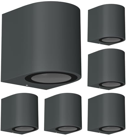 ledscom.de 6x Wandleuchte ALSE Downlight für außen, anthrazit, Aluminium, rund, inkl. GU10 LED Lampe (warmweiß, 5,4W, 510lm, 50°)