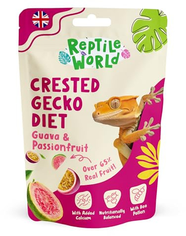Reptile World Crested Gecko Diet - Guava & Passionfruit 60g x 4 | Complete Food for Geckos, All Natural, 65% Real Fruit, Made in the UK