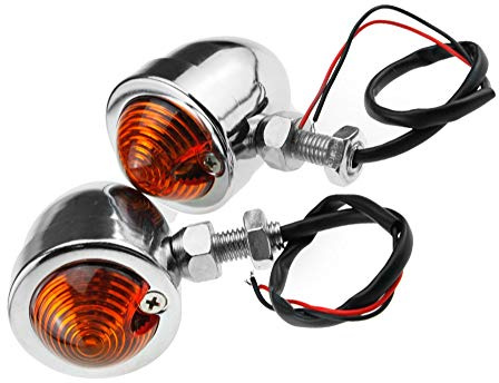 2Pcs Mini Motorrad Blinker Indikatoren Metall Chrom Birne Anzeige mit Bernstein Objektiv