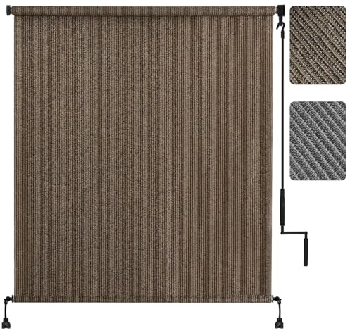 EVERSHOT Outdoor Roller Shade for Patio, 7' W x 8' H Exterior Patio Shade Roll up Outdoor Blinds 180 GSM Cordless Sun Blocking Privacy Screen Cover for Porch Pergola, Mocha