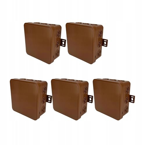 EDO Set 5x Caja de Superficie IP54 Hermética 100x100x41 mm Marrón | 12 Entradas, Flexible, sin Halógenos – Caja de Distribución con Salidas y Cierre “CLIC” Interior/Exterior