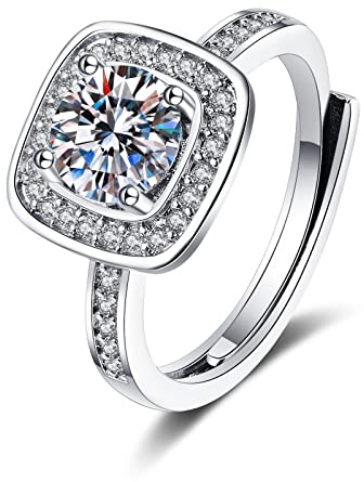 Ayoiow Verlobungsring 375 Weissgold für Damen, Quadratisch Labordiamant Ring Weissgold Damen, Vorsteckring Weißgold für Sie