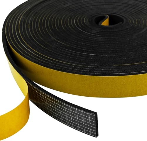 Ruban isolant en caoutchouc expansé à cellules fermées, noir, 20 x 10 m, 10 cm, adhésif rectangulaire pour isolation thermique et acoustique, joint mousse avec application industrielle et hydraulique