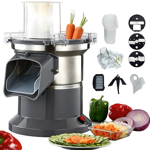 Máquina cortadora de verduras eléctrica, cortadora y rebanadora de verduras multifuncional 4 en 1, picadora de alimentos eléctrica de 200 W, acero inoxidable para verduras y frutas