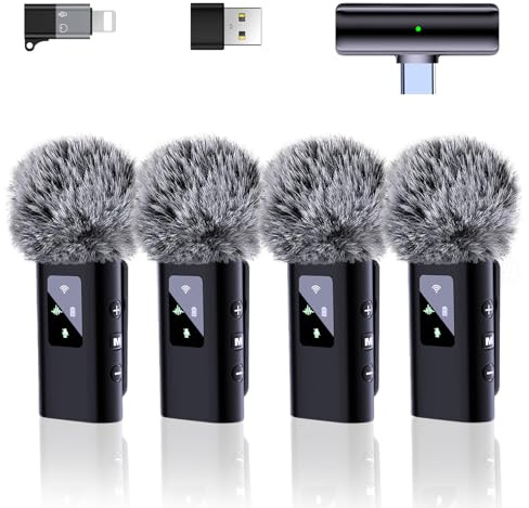 ZERFUN 4 Wireless Lavalier Microphone for iPhone Android Phone Pad Computer, Pro Lapel Mini Microphone for Video Recording Vlog Podcast Stream YouTube TikTok, 48KHz 24Bit, Reverb,Noise Cancelling