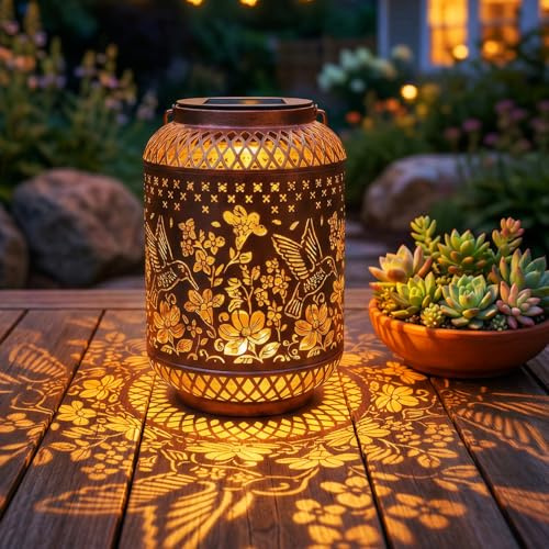 Lanterne solaire colibri pour extérieur, lampes solaires d'extérieur IP44 étanche avec poignée pour terrasse, pelouse, jardin, chemins de cour, décoratifs, cadeaux pour maman, grand-mère, femmes