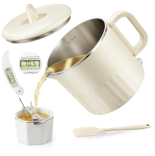 ADOGO Wachsschmelzer Kerzen Selber Machen Set Für Anfänger Erwachsene, Set Inkl 1L Wachsschmelztopf, Docht, Rührlöffel, Thermometer, Dochtaufkleber Und Zentriervorrichtung