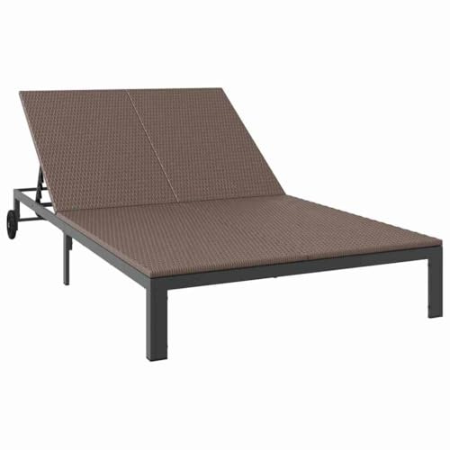 QJBSAVVA Lettino prendisole marrone, 206 x 115 x 75 cm, doppio lettino in polyrattan con telaio in acciaio, lettino da giardino per 2 persone, moderno lettino da sole con schienale regolabile, per
