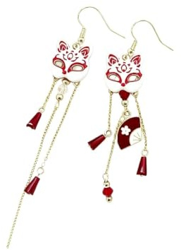 XIGAWAY Hanfu Boucles d'oreilles pour femme, motif masque de renard, boucles d'oreilles pendantes style chinois antique, boucles d'oreilles rétro en alliage à clipser, Petit, Métal, Pas de pierre