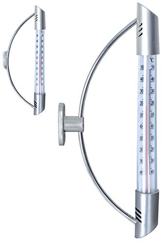 ORION GROUP Fensterthermometer Außenthermometer 24 cm Gartenthermometer Analog Thermometer Temperaturanzeige Silber