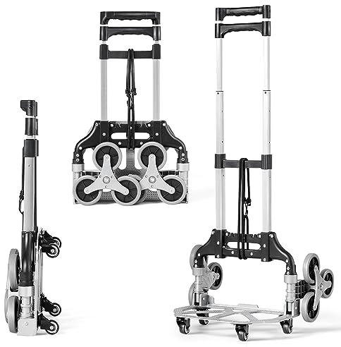 COSTWAY Carrello Pieghevole Per Scale Portapacchi Manuale per Gradini Carrello Per Scale 10 Ruote Montascale, in Lega di Alluminio
