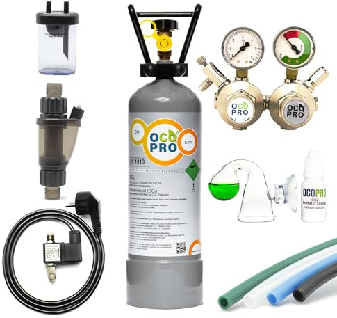 Doppelkammer CO2 Anlage OCOPRO DBL-500 Plus Aquarium mit Nachtabschaltung & VOLLE 2kg Mehrwegflasche