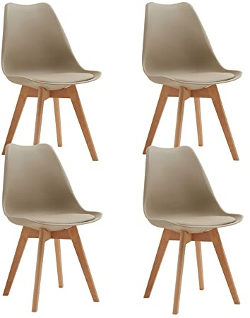 EGOONM Set di 4 Sedie da Pranzo Scandinave, Sedie da Imbottite Retrò da Cucina/Sedia da Ufficio con Gambe in Legno massello di faggio (Marrone)