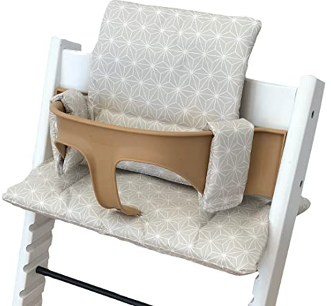 LUCCA kids Sitzkissen für Stokke Tripp Trapp Hochstuhl - laminierte Beschichtung zur einfachen Reinigung (Japanische Sterne beige)