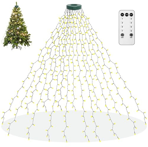 aneeway Lichterkette Weihnachtsbaum mit Ring, 400 LED Christbaumbeleuchtung mit 16 Stränge 2m Tannenbaum Lichterkette Weihnachtsbeleuchtung Lichternetz für 150cm-240cm Baum, Warmweiß